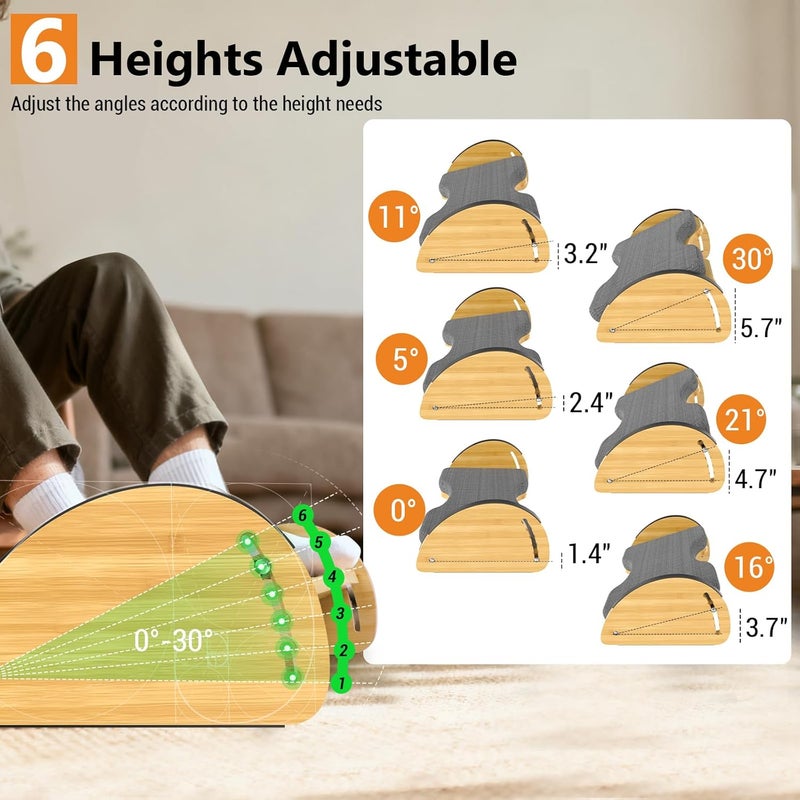 FOXHIVE Bamboo Foot Rest for Under Desk at Work - 3-in-1 Reversible Rocking Under Desk Footrest with Foam Cushion and 6 Adjustable Heights, Ergonomic Foot Rest with Washable Cover for Home, Office and Gaming - Image 4